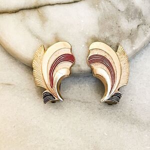 Vintage Signed Germany Clip On Earrings Rose Gold‎ Toned Metal and Enamel MCM